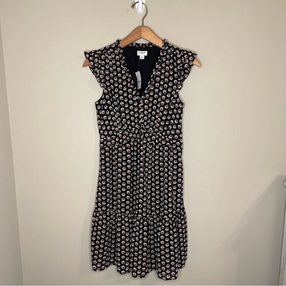 NEW J.Crew Factory Ruffle V-neck Mini Dress in Blue White Floral 0 - Picture 2 of 11